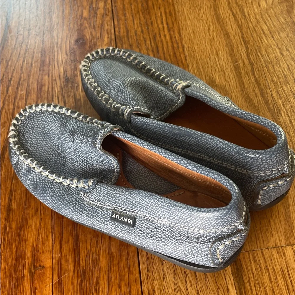 Kids Atlanta Mocassins Gray Metallic Moccasin Loafers - Slip-On Comfort sz 28